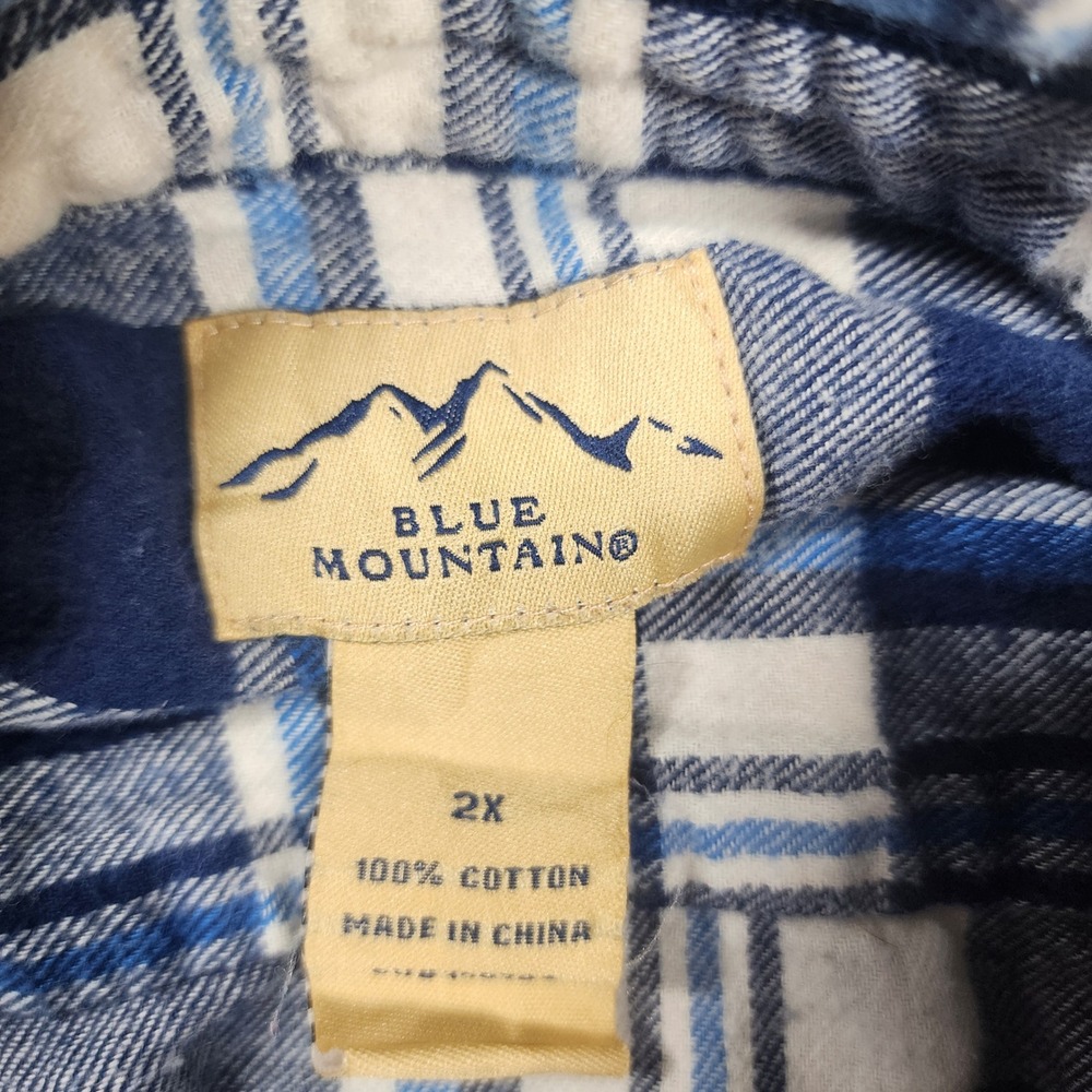 Blue Mountain Flannel Shirt Mens 2X Blue Plaid Fair Condition Long Sleeve Cotton - Picture 5 of 7